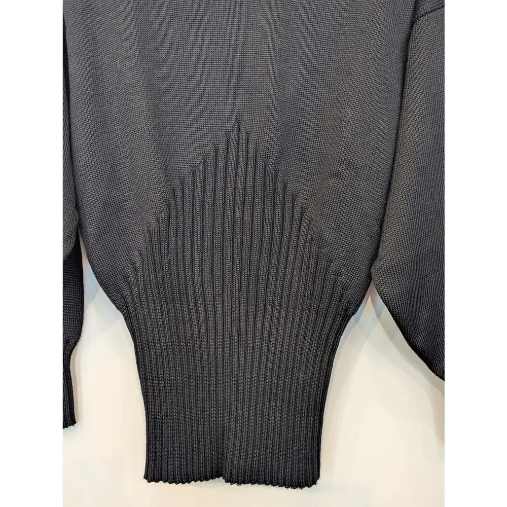 Vtg FIA Italia Handloom Black Sweater S Mock Neck Ribbed Corset Waist